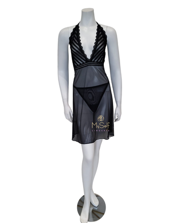 Mapale 7244X Black Geometric Babydoll with Matching G-String Plus Sizes myselflingerie.com